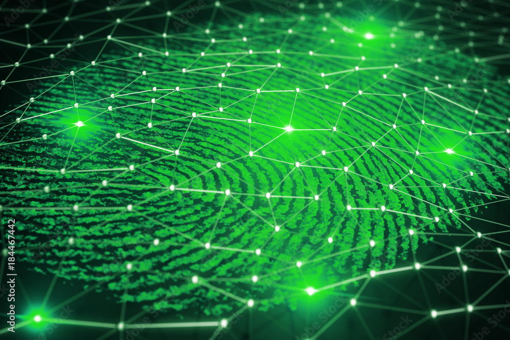 Poster fingerprint scanning for secure access. 3d rendering