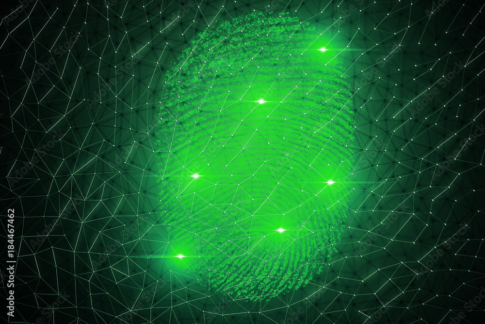 Poster fingerprint scanning for secure access. 3d rendering