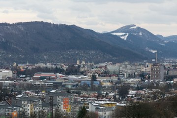  View to the town Zilina from the park in winter. Slovakia