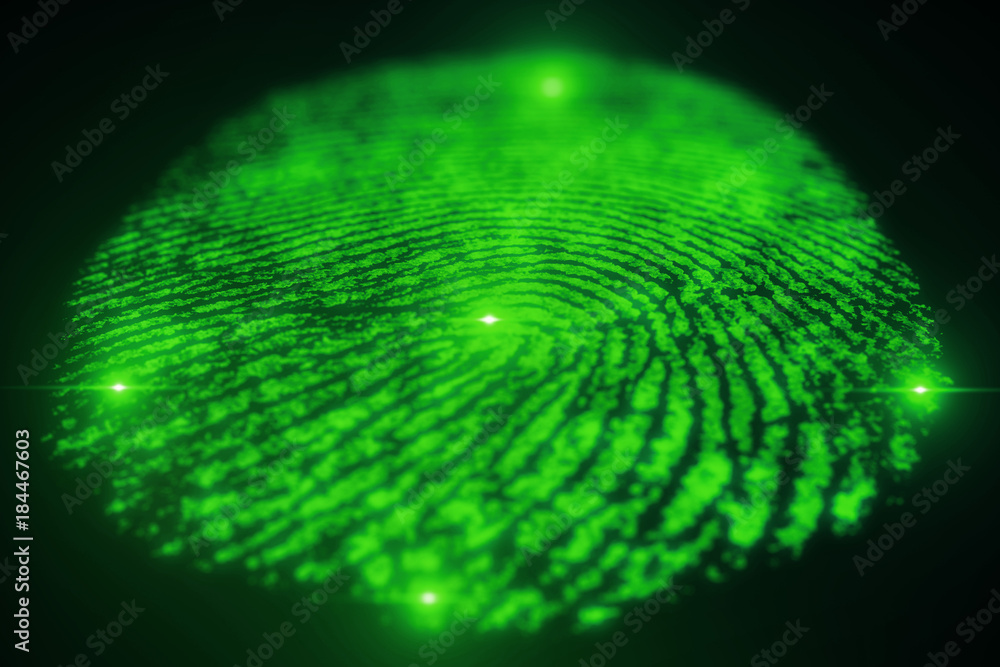 Poster fingerprint scanning for secure access. 3d rendering