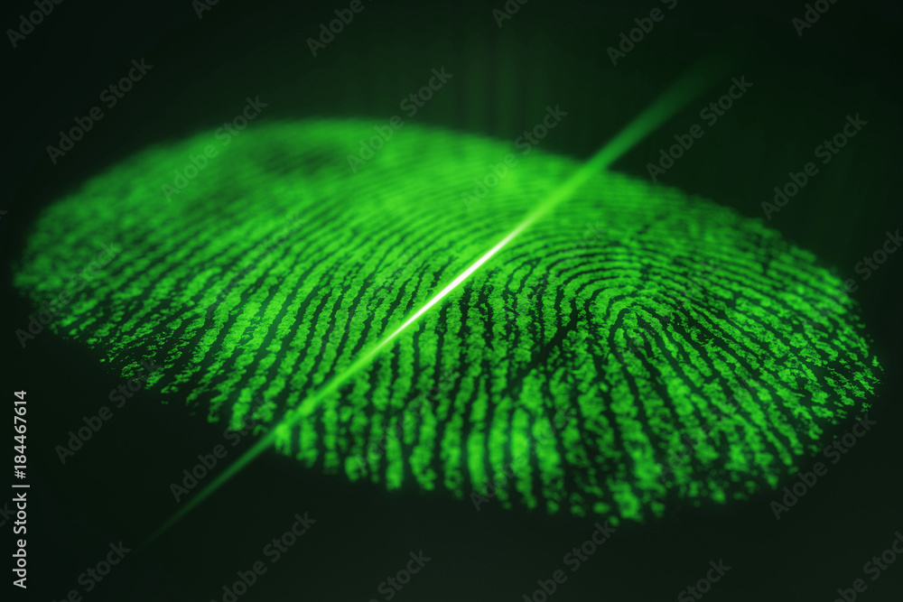 Poster fingerprint scanning for secure access. 3d rendering