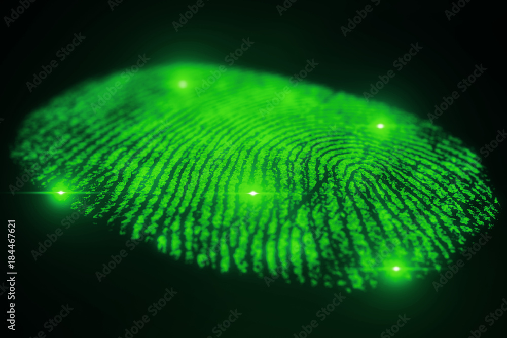Poster fingerprint scanning for secure access. 3d rendering