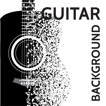 vector abstract background with guitar and notes