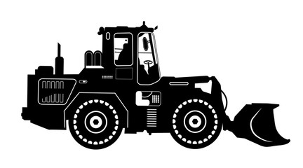 Detailed excavator snow-plow tractor. Vector illustration