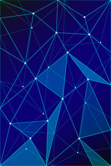 Black and blue illustration of a polygon with triangles. Abstract background in origami style is a gradient. Triangular design for your business. Rainbow, spectral image. Vector eps 10.