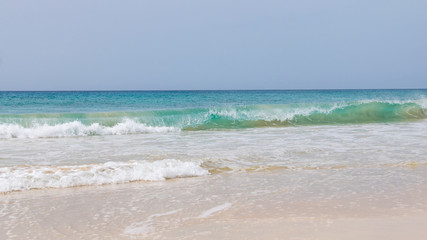 Atlantic Ocean waves crashing on Santa Monica Beach, Boa Vista, Cape Verde