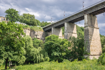 Novoplanivskyi Bridge over canyon of Smotrych River in Kamianets Podilskyi, Ukraine