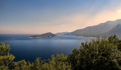 Island in the sea, areal view from mountain
