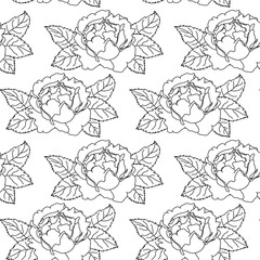 Vector seamless peony pattern. Black and white hand drawn flower pattern for paper, textile, handmade decoration, scrap-booking, polygraphy, t-shirt, cards.