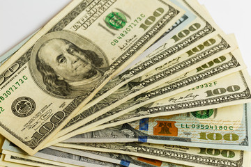 One hundred dollars banknotes isolated on white background