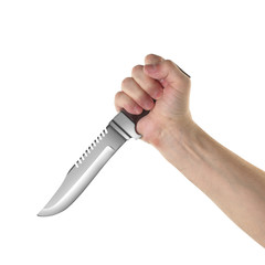Objects Hands action - Hand holds Survival knife Isolated