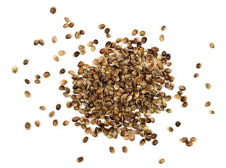 hemp seeds isolated on white background, top view