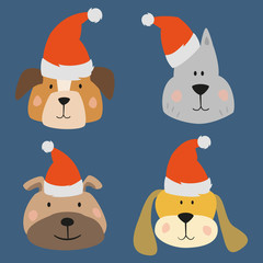 Set of Christmas cartoon dogs.