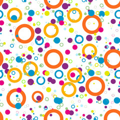 Seamless polka dot pattern with circles of fresh colors on a white background. Vector repeating texture. © Elnur