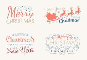 Collection of colourful Christmas ornaments with greetings. Vector.
