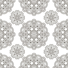 Black and white seamless doodle pattern, ethnic ornament. Hand drawn
