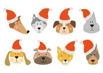 Set of Christmas cartoon dogs.