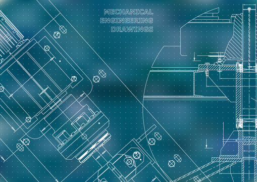 Blueprints. Mechanical construction. Technical Design. Cover. Banner. Blue. Points