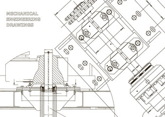Blueprints. Mechanical construction. Technical Design. Engineering Cover. Banner. White