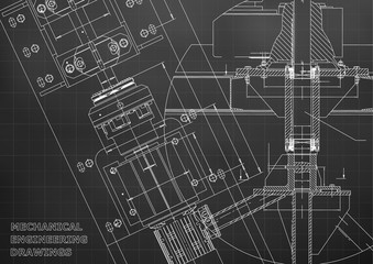 Blueprints. Mechanical engineering drawings. Technical Design. Cover. Banner. Black. Grid