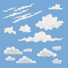 Set of different clouds on the blue background.