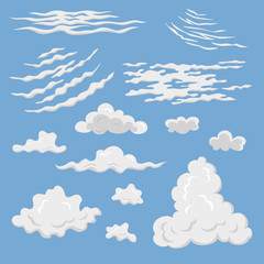Set of different clouds on the blue background.