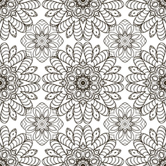Doodle seamless image. Mandala, circular patterns. White and black