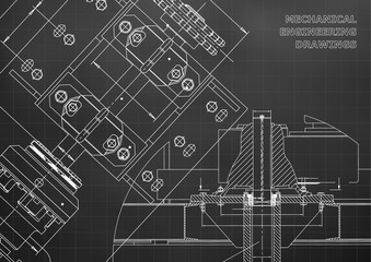 Engineering backgrounds. Technical Design. Mechanical engineering drawings. Blueprints. Black. Grid