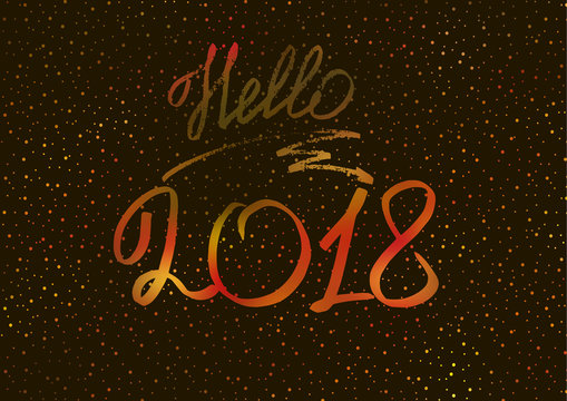 Hello 2018. New Year 2018. New Year's greeting card, cover, banner. New Year's lights. Holographic