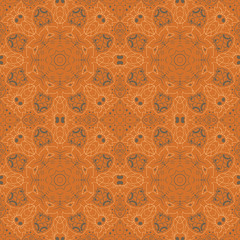 Mandala. Zentangl seamless ornament. Relax. Meditation. Orange