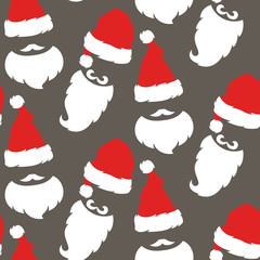 Seamless pattern with Red hats and beard of Santa Claus.