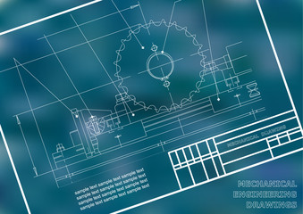 Mechanical drawings on a  white background. Engineering illustration. Frame. Blue