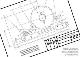 Mechanical drawings on a  white background. Engineering illustration. Frame