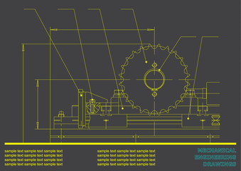 Mechanical drawings on a gray background. Engineering illustration