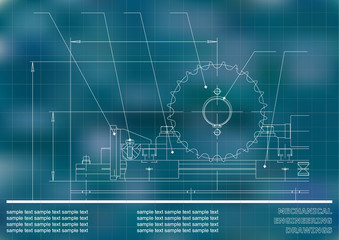 Mechanical drawings. Engineering illustration background. Blue. Grid