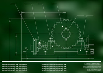 Mechanical drawings. Engineering illustration background. Green