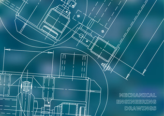Mechanical Engineering drawing. Blueprints. Mechanics. Cover. Engineering design. Blue