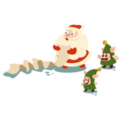 Santa Claus reads the letter. Vector cartoon character isolated on a white background.