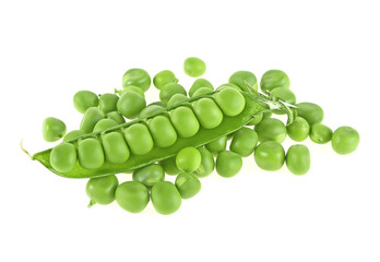 Organic green peas isolated on a white background