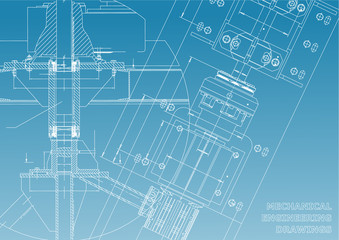 Mechanical engineering drawings. Technical Design. Blueprints. Blue and White