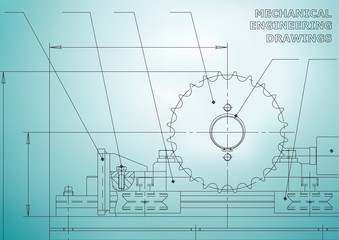 Mechanical engineering drawings. Vector Drawing. Light blue