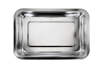 Stainless tray / Stainless tray on white background. Top view.