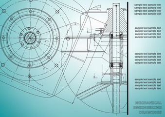 Mechanical engineering drawings. Vector engineering drawing. Light blue
