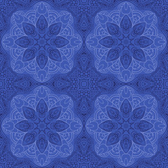 Seamless Mandala. Zentangl. Seamless ornament for creativity. Oriental motifs. Relax, meditation. Blue