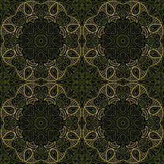 Seamless pattern doodle ornament. Ethnic motives. Zentagl. Black and green
