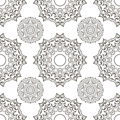 White and Black seamless doodle pattern, ethnic ornament. Hand drawn abstract background. Mandala motives. Relax pattern