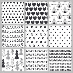 set of seamless pattern black and white in Scandinavian style - vector illustration, eps   © nataka