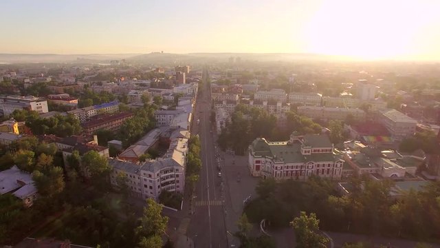 Aerial photography. Morning of a big city. Summer. Irkutsk