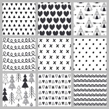 Fototapeta set of seamless pattern black and white in Scandinavian style - vector illustration, eps  