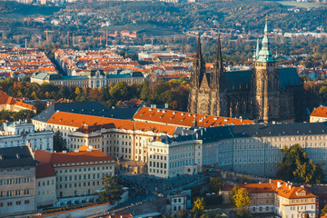Fototapeta na wymiar Aerial view of old town in Prague, Czech republic, red tile roofs